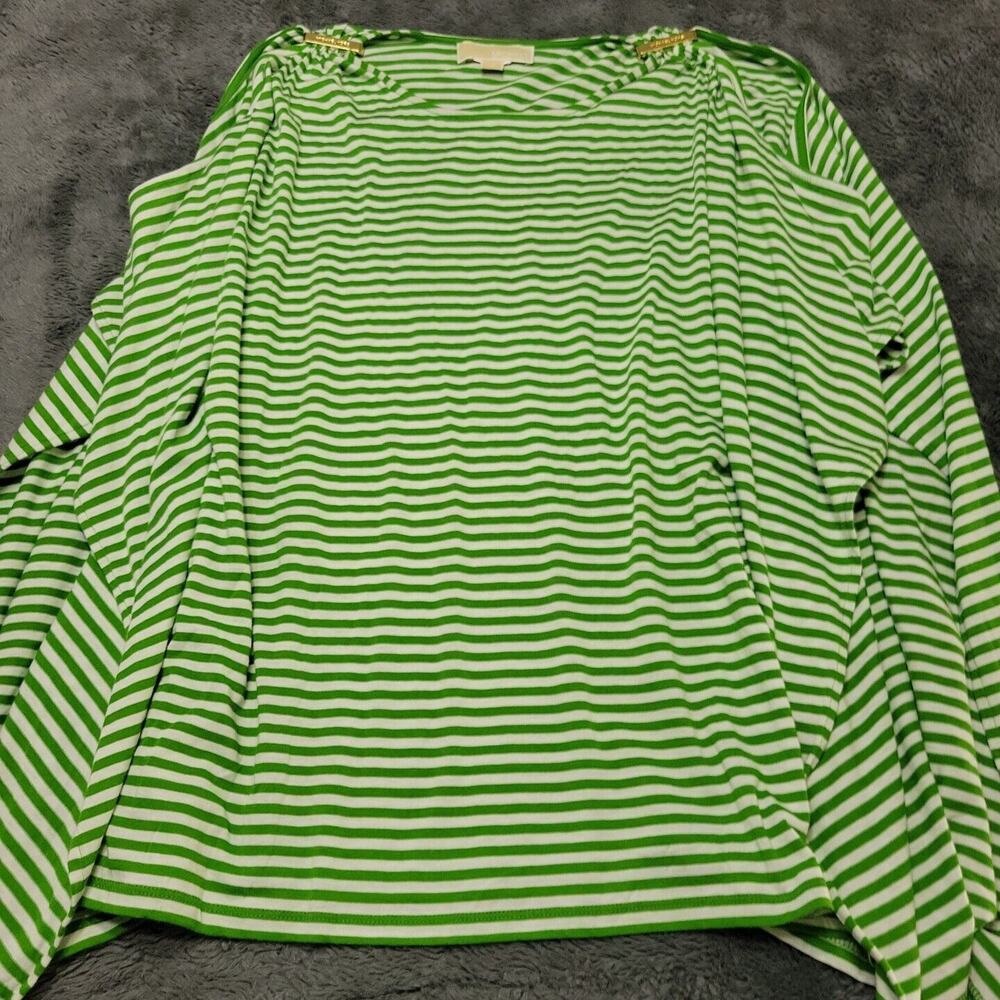 Michael Kors Shirt Womens Size Medium Green Striped Poncho Tunic Comfort Stretch